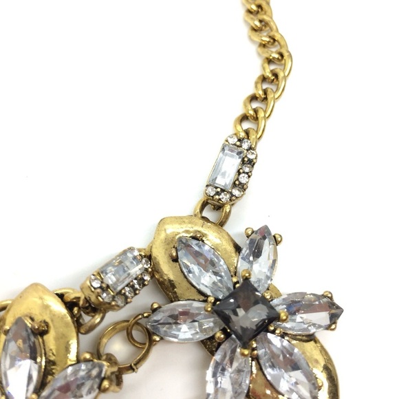 RHINESTONE GOLD TONE CRYSTALS STATEMENT NECKLACE FLOWER FLORAL COLLAR BLING - Picture 8 of 16